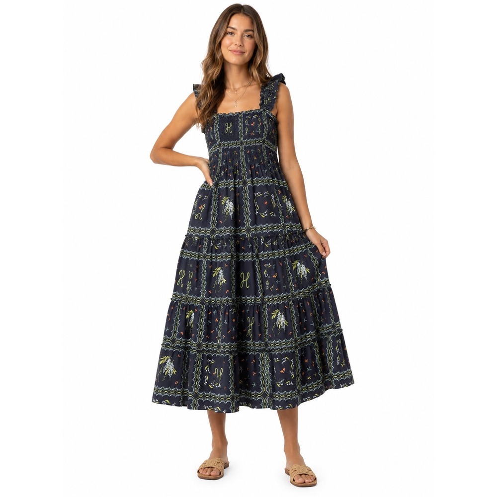 Hill House Home Ellie Nap Dress M Pastel Trellis Smocked Cotton Midi Dress